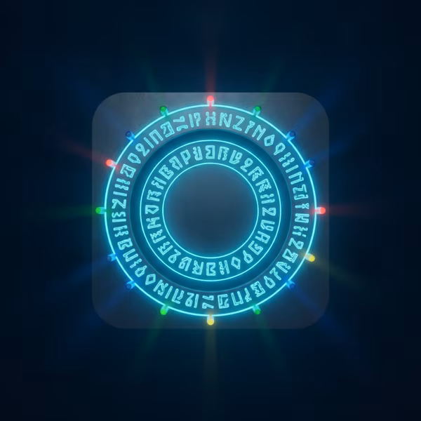 Kryptografen — lysende cyan chifferskive